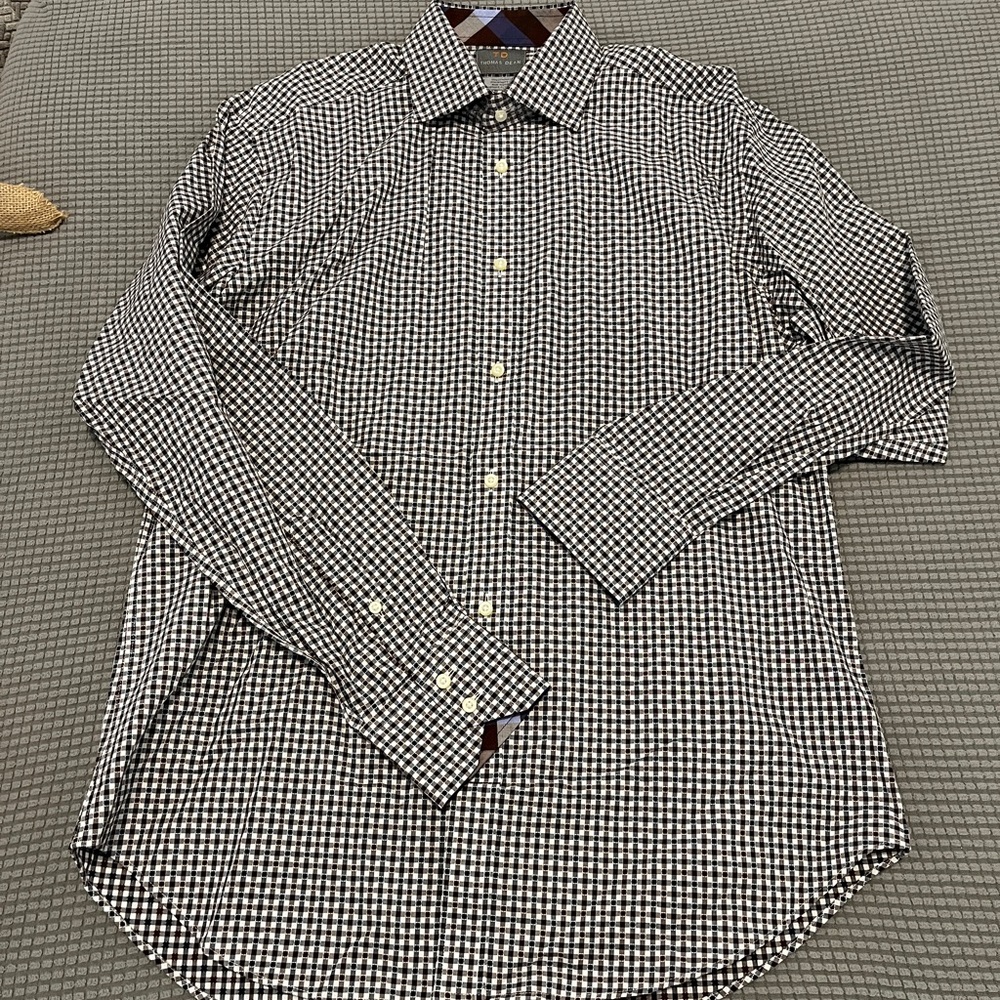 Thomas Dean Black and White Gingham Shirt